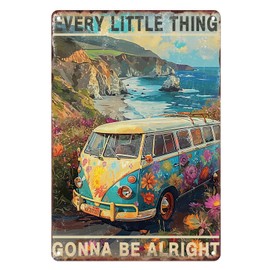 Sanwarm Metal Sign 8X12 Inch, Bus Hippie Flower Vintage Tin Sign Wall Art Decor for Home, Living Room, Kitchen, Garden, Bedroom, Office, Hotel, Cafe And Pub Decoration