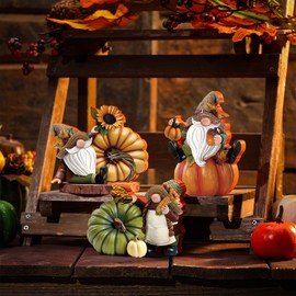 DoubleFill 3 Pcs Fall Pumpkin Gnome Thanksgiving Figurines Wooden Figurines Wood Decorations for Party Home Table Decor Gifts