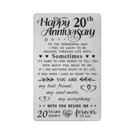 FALOGI Happy 20th Wedding Anniversary Card Gifts for Him Husband, 20 Year Anniversary Card Presents, Metal Engraved Wallet Card