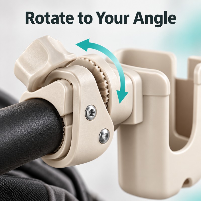 360° Rotating Baby Stroller Cup Holder with Phone Slot, Clamp