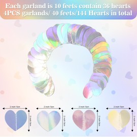 G2PLUS 12m Iridescent Heart Garlands, Holographic Party Garlands, Hanging Heart Decoration Banner, Rainbow Twinkle Paper Banner for Themed Parties, Bedroom Décor, or Special events.