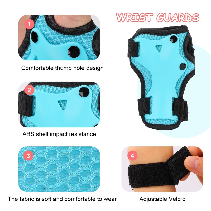 BURSUN Children's Knee Pads, Adjustable Knee Pads, Elbow Pads, Wrist
