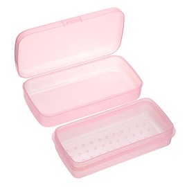 JUXYES Plastic Sterilizing Tray for Nail Art Accessories Tools, Portable Nail Art Tool Sterilizer Tray with Strainer, Fully Transparent Storage Box Organizer for Tweezer, Manicure Tools (Pink)