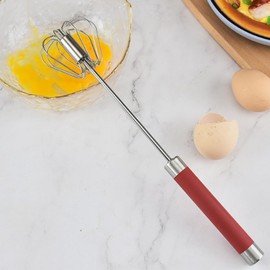 Semi-Auto Eggs Whisk Stainless Steel Egg Beater Rotary Milk Whisk Rotary Kitchen Utensil Mixer (12 Inches）