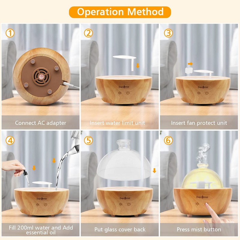 HiiTii Wood Base Ultrasonic Essential Oil Diffuser Air Humidifier, 200