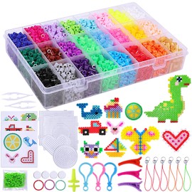 EOGRFW 4500 Ironing Beads Set, Glitter Ironing Beads 5 mm, 24 Colours Beads in Sorting Box with Ironing Beads Plates, Ironing Paper for Children Gift, DIY Ironing Beads