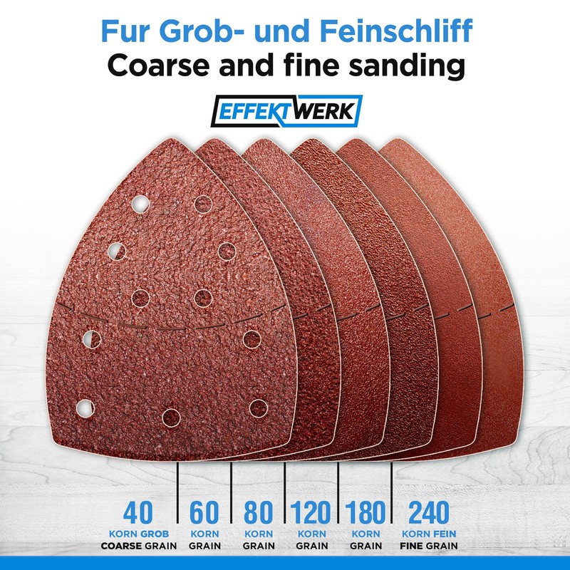 EffektWerk Delta Sandpapers (60 Pack 11 Holes) 105x152mm Triangular Sanding