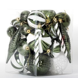 Christmas Tree Ornaments 36 pcs Multi-Size Candy Cane Shatterproof Ball Ornaments Set for Christmas Holiday Wreath & Party Decorations,Dark Green