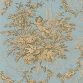 CONCORD WALLCOVERINGS ™ Sample for Display Purpose only Textured Wallpaper Floral Flowers Leaves Baby, Blue Beige Gold, 7 in x 10 in, CH28309