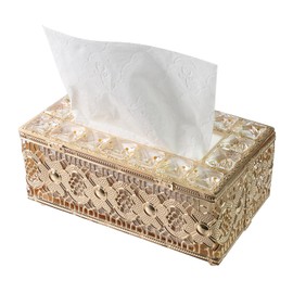 Geesatis Tissue Box Cover, Rectangle Tissue Box Holder, Rectangular Napkin Facial Tissues Holder for Bathroom Toilet Bedroom Living Room Table Desk Office Dresser, 1 Pcs Golden 7.8''x4.5''x3.4''