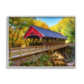 Stupell Industries Red Covered Bridge Woodland Creek Framed Giclee Art, Design by Rick Berk