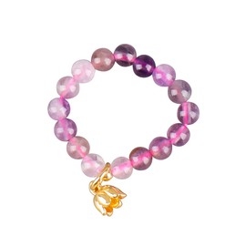 ZAcjblx 2Pcs Natural Gemstone Beads Elasticity Finger Rings Set,Couple 4mm Stone Copper Beads Elastic Rings,Cool Rings,Jewelry for Women Men (purple)