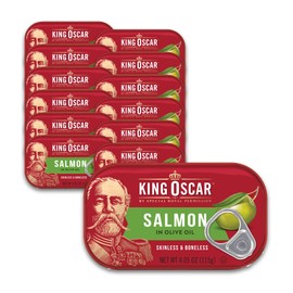 King Oscar Premium Salmon in Olive Oil, 4.05-Ounce Cans (Pack of 12, Packaging May Vary), Skinless & Boneless Salmon