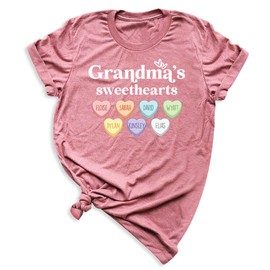 MONIART Grandma Sweethearts T-Shirt, Customizable Design, Colorful Hearts Graphic Printing, Cute Grandma Shirt, Gift for Grandmothers, Add Kids Names