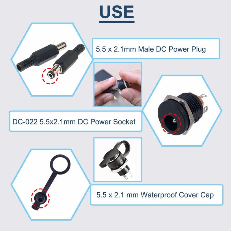 DAOKAI DC Mount Adapter Set, 10 Pieces 5.5 x 2.1