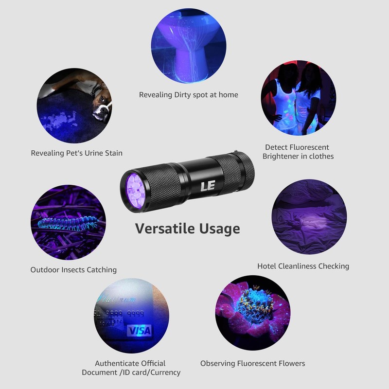 Lighting EVER Black Light Flashlight, Small UV Lights 395nm, Portable