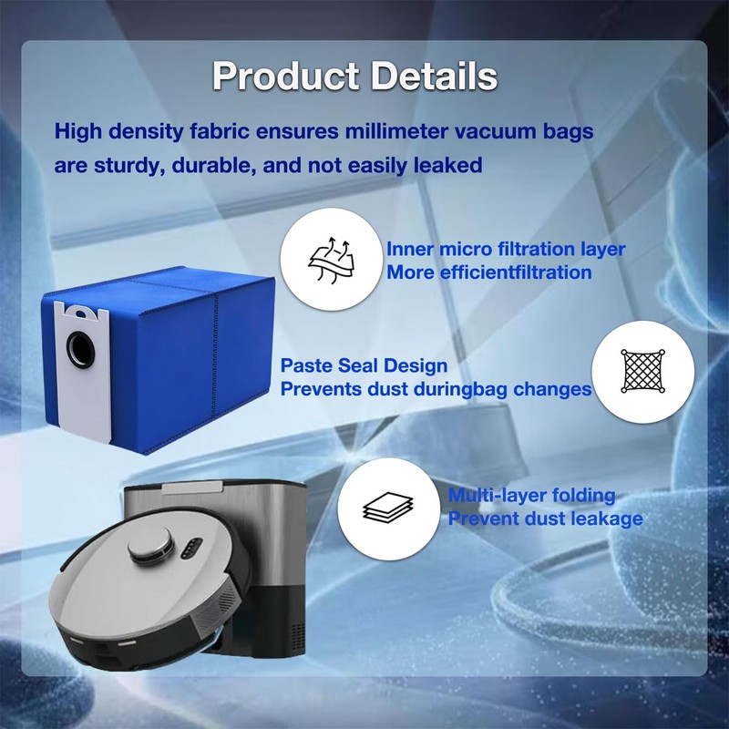 5 pack Replacement Dust Bags Compatible With bObsweep UltraVision Self-emptying