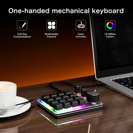 Macro Pad, Macro Keyboard, Programmable Keypad Customized, 16 Key Mini Mechanical Gaming Keyboard, One Handed, Wired for W OS X (Black)