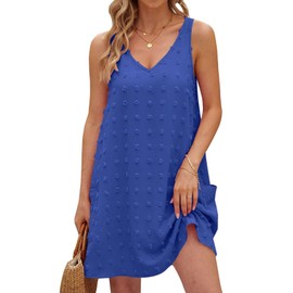 TECREW Womens 2024 Summer Sleeveless Swimwear Cover Ups Beach Flowy Boho Tank Mini Dress, RoyalBlue, Small