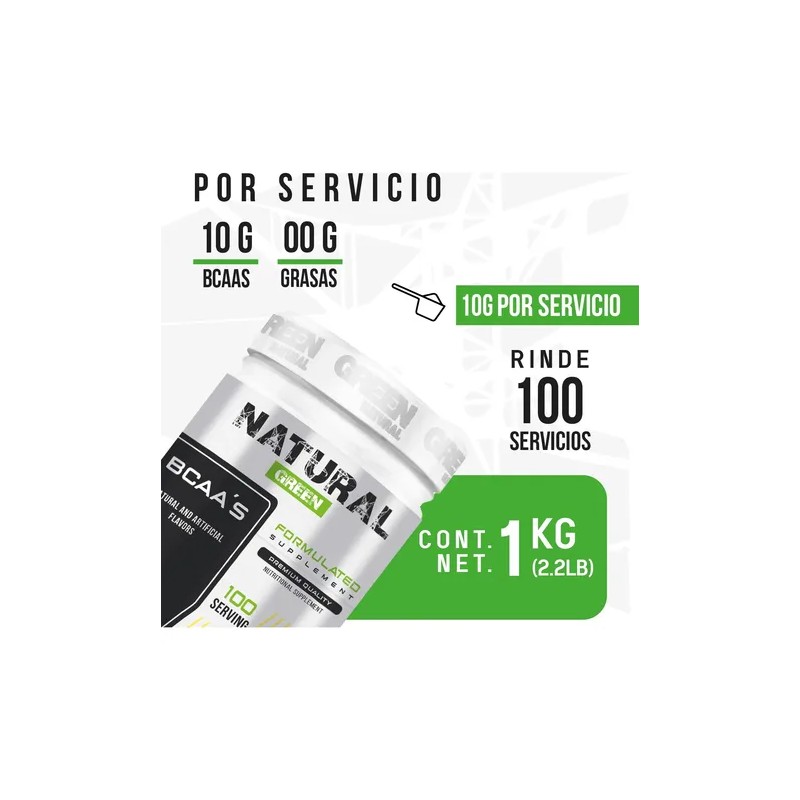 Aminoácidos Bcaas Green Varios Sabores 1kg 100 Servicios