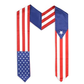 USA And Puerto Rico Flag Graduation Stole, Satin Embroidery Graduation Sash for International Students, 72 Inch Length.