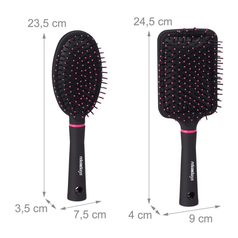 Relaxdays Hairbrushes Set of 4, Travel Bag, Round, Rectangular, Paddle,