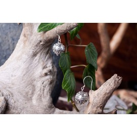 WINDALF Handmade Bohemia Earrings Irina Diameter 1.3 cm Mediaval Earrings with Ornamental Vintage Balls 925 Sterling Silver, Fabric