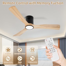 iTni 52inch Ceiling Fan with Lights,Flush Mount Wood Ceiling Fans with Remote Control,Dimmable Light,Noiseless DC Motor,Ceiling Fan for Bedroom,Living Room,Office,Indoor