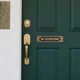 Morgtta Brass No Soliciting Sign 6.5" for House/Office, Brushed Matte Brass Finish, Hidden Screws with Nanotape Adhesive, Classic Design for Front Door, Home, Wall Decor, Doorbells - Rectangle