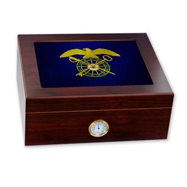 ExpressItBest Premium Desktop Humidor - Glass Top -US Army Quartermaster Corps, branch insignia