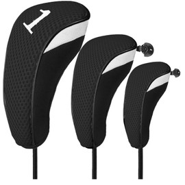 Golf Club Head Covers Woods Driver Fairway Hybrid 3 Pack Set, Headcovers Men 1 3 5 7 X Interchangeable Number Tag, Fit All Wood Clubs for Men Women (Black-1 Driver&1 Fairway&1 Hybrid)