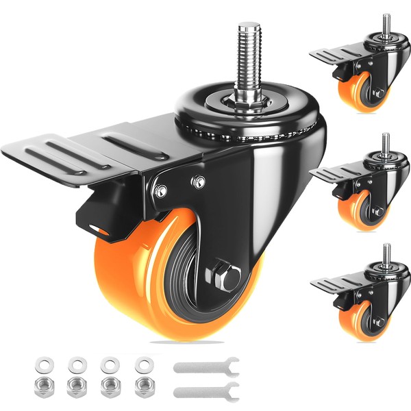 Stem Caster Wheels 2 inch Heavy Duty, Swivel Threaded Stem