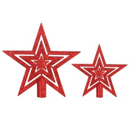VEYLIN Christmas Tree Topper,2PCS Red Glittered Star Christmas Tree Topper Star Tree Topper for Christmas Tree Ornament(10+15CM）