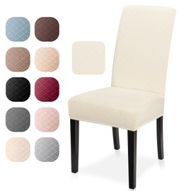 Chair Covers, Set of 2, Universal Stretch Chair Covers, Modern Jacquard Cover, Removable Chair Cover, Dining Room Cover, Bi-Elastic Fitted Cover, for Banquet Decoration and Wedding Parties (Cream, Set