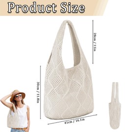 FveVqe Crochet Bags for Women, Stylish Crochet Beach Bag, Lightweight Beach Tote Bag for Summer Vacation, Mesh Beach Bags for Women for Travel, Shopping and Daily Use
