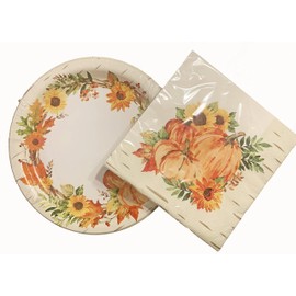 Fall Paper Lunch Plates and Napkins for 18 (Watercolor Pumpkins)