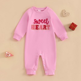 Amnnchya My First Christmas Baby Girl Boy Outfit Santa Long Sleeve One Piece Romper Newborn Infant Fall Winter Clothes (Pink Valentines Day Outfit, 6-12 Months)