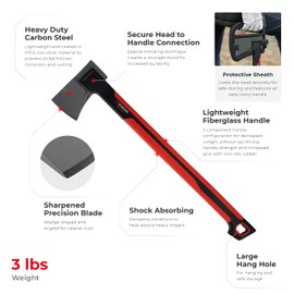 INTERTOOL 24” Mid-Size Scout Axe, Long Camp Hatchet, Splitting, Chopping, Felling, Kindling, Survival, Shock Absorbing MAX Grip Handle, Sheath, Storm HT08-0293