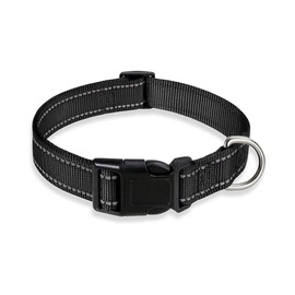 LannuMet Reflective Dog Collar Adjustable Nylon Basic Dog Collars Puppy Collar with Buckle for Small Medium Dogs,Black,L