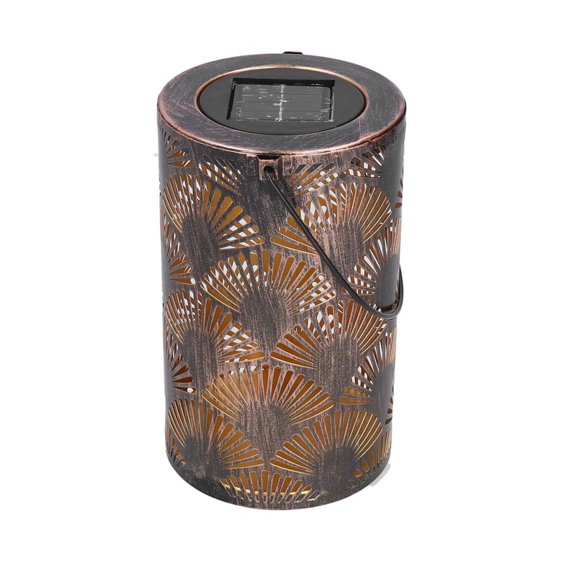 LED Solar Lantern Retro Iron Hollow Portable Warm Light Outdoor