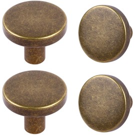 YOIPE 4 Pcs Brass Round Antique Zinc Alloy Kitchen Cabinet Window Knobs Cupboard Door Knobs Drawer Handle Pulls Dresser Knobs with 4 Pack Screws for Bathroom Drawer Door Hardware