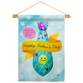 Happy Daddy Day Garden Flag Set Wood Dowel Family Father Dad Papa Grandpa Best Parent Sibling Relatives Grandparent Small Decorative Gift Yard House Banner Made In USA 13 X 18.5