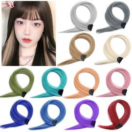 CINECE Hair Extensions Color Mesh, 12 Colors, Set of 4, Solid Color, Synthetic Hair, 23.6 inches (60 cm), Thick, Wig, Inner Wig, One Touch, Straight, Long, Heat Resistant, Neckline (Beige)