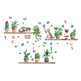 IARTTOP Cat Potted Plant Wall Sticker Cute Cat Plant Wall Decal Green Plants Cat Wall Decals for Kids Bedroom Drawing Room Living Room Wall Decoration