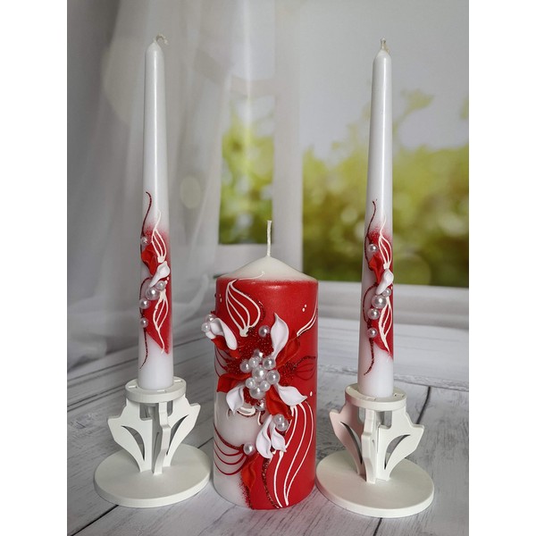 Magik Life Unity Candle Set for Wedding - Wedding Accessories for Reception and Ceremony - Candle Sets – Unity Candle 6 Inch Pillar and 2 * 10 Inch Tapers- Royal Red