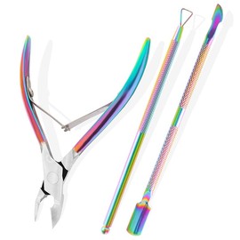 Cuticle Trimmer with Cuticle Pusher and Scissors, Cuticle Remover Professional Durable Pedicure Manicure Tools, Stainless Steel Cuticle Nipper Cutter Clipper (Style1, One size)