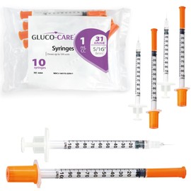 GLUCO-CARE 1 ml/cc Syringes 31G x 5/16’’ (8mm), Orange Cap, 10 pcs/bag