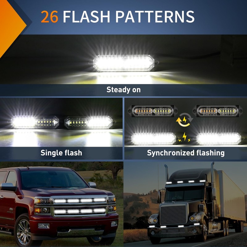 Nilight 8PCS Led Strobe Lights 12LED White Emergency Light 12V