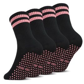 Zuimei 4 Pairs Non Slip Yoga Socks, Pilates Yoga Grip Socks for Women Anti Slipper Grippy Socks for Yoga Barre UK 5-8(Black)