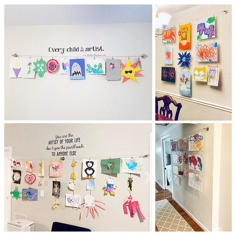 Kids Art Hanging Wire Organizer with Clips, Project Wall Display